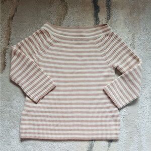 J. Crew Women's 3/4 sleeve pink and white striped boat neck sweater XS